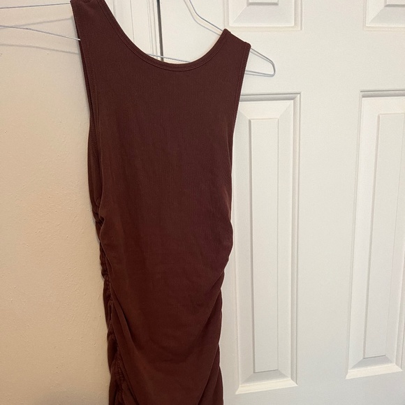White Fox Boutique Play it Loud Drawstring Mini Dress Chocolate/Mocha - Picture 7 of 8